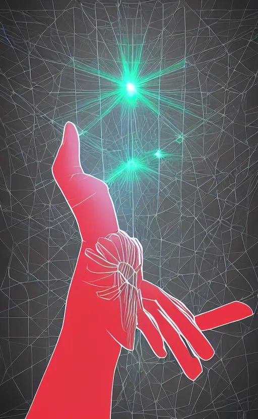 Image similar to “ hand in glove holding laser gun from the side, geometric, retro, digital art, award winning ”