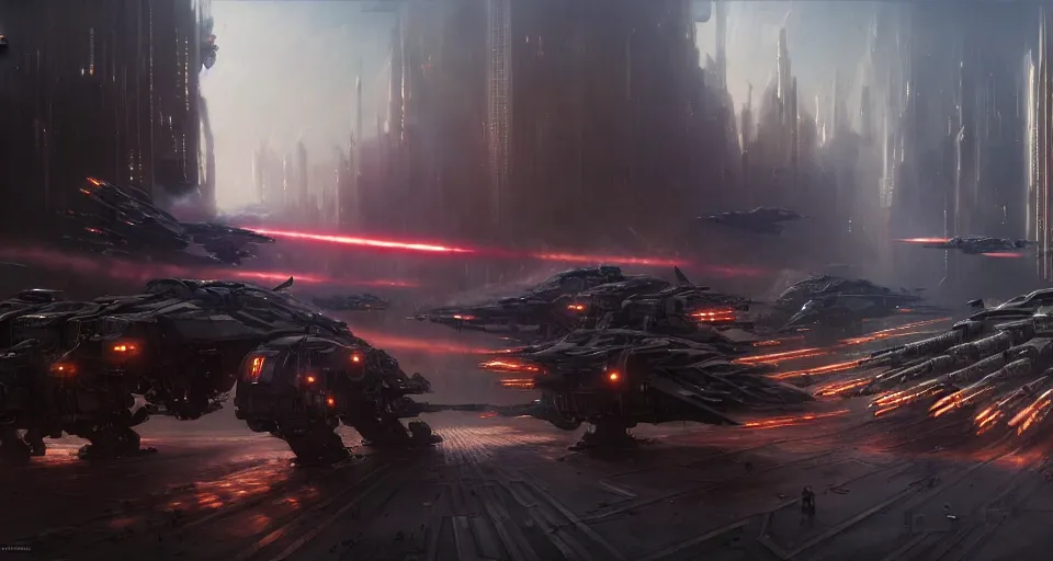 Image similar to hyper realistic sci - fi matte concept art painting of epic cinematic battle between mechwarriors fighting in a city, guns, missiles, explosions, beautiful details, strong composition painted by kim jung guweta studio rutkowski, james gurney and greg rutkowski, and lucasfilm, smooth, intricate, detailed, sharp focus, cinematic