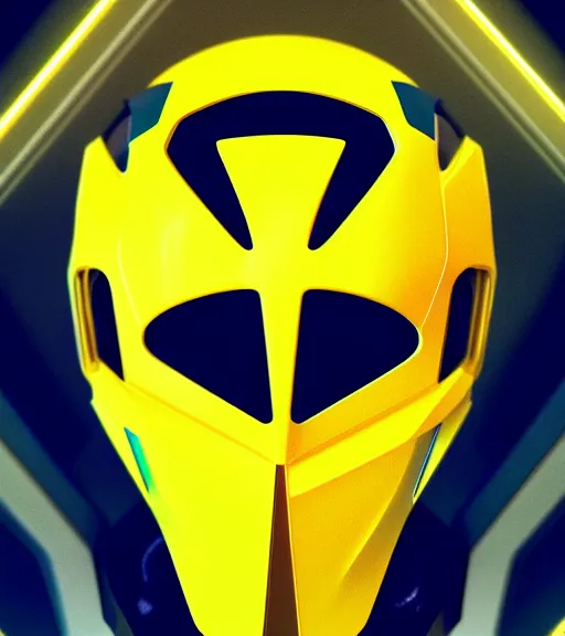 Prompt: symmetry!! yellow ranger, lightning - bolt - shaped helmet!!, hard edges, product render retro - futuristic poster scifi, lasers and neon circuits, yellow ranger, thunder, lightning element, intricate, elegant, highly detailed, digital painting, artstation, concept art, smooth, sharp focus, illustration, dreamlike, art by artgerm