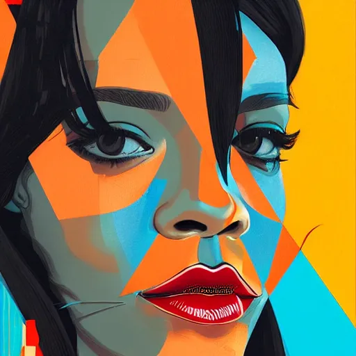 Prompt: Smoking Rihanna profile picture by Sachin Teng, asymmetrical, Organic Painting , Matte Painting, geometric shapes, hard edges, graffiti, street art:2 by Sachin Teng:4