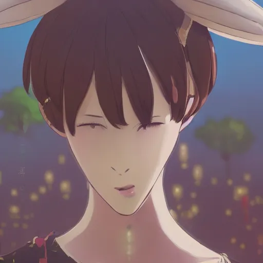 Image similar to an anthropomorphic giraffe wearing a dress, illustration concept art anime key visual trending pixiv fanbox by wlop and greg rutkowski and makoto shinkai and studio ghibli and kyoto animation symmetrical facial features