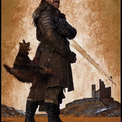 Image similar to ned stark screaming in winterfell by norman rockwell