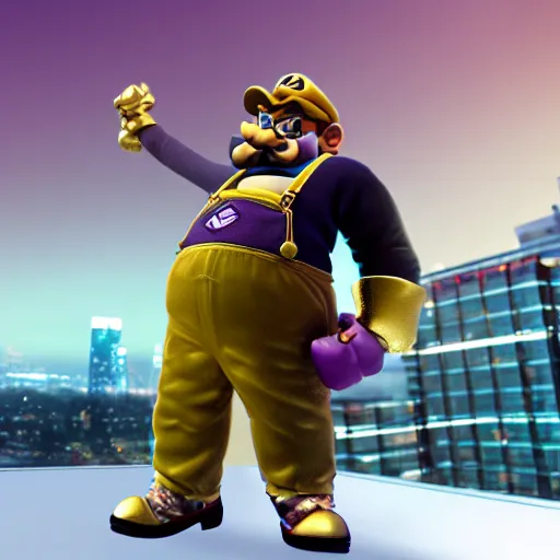 Prompt: cinematic shot of Wario wearing designer clothing and a gold chain in a luxury penthouse at night, 8k, dslr, professional lighting,