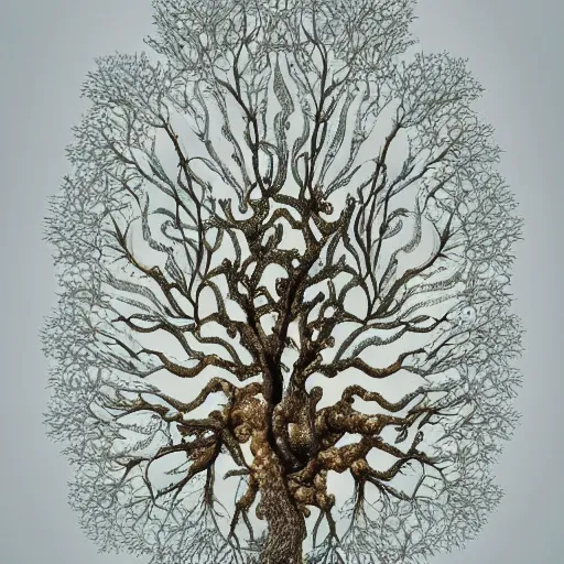 Image similar to a drawing of a tree made out of corals, a digital painting by earnst haeckel, featured on zbrush central, generative art, biomorphic, intricate, zbrush