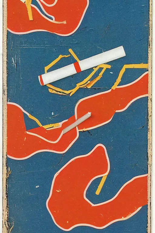 Image similar to photograph of a vintage cigarette pack designed by tadanori yokoo