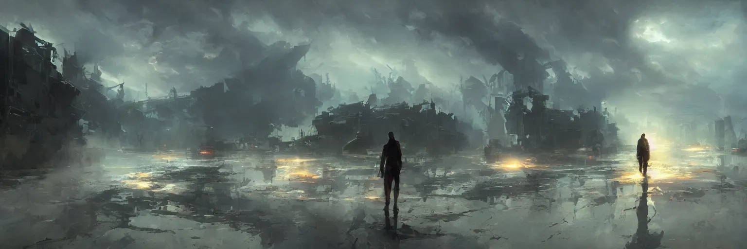 Prompt: world coming to an end, dramatic lighting, Greg Rutkowski and Craig Mullins