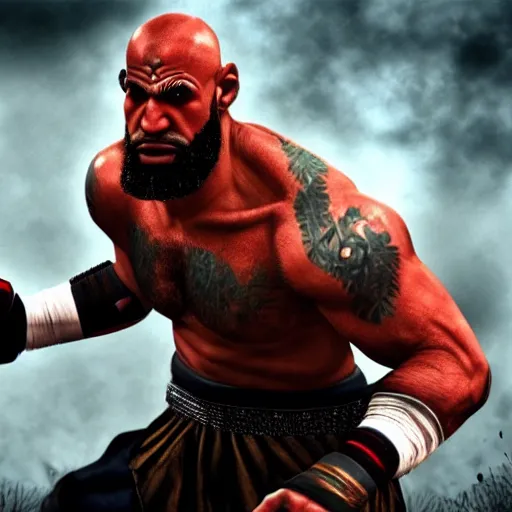 Image similar to kratos fighting lebron james