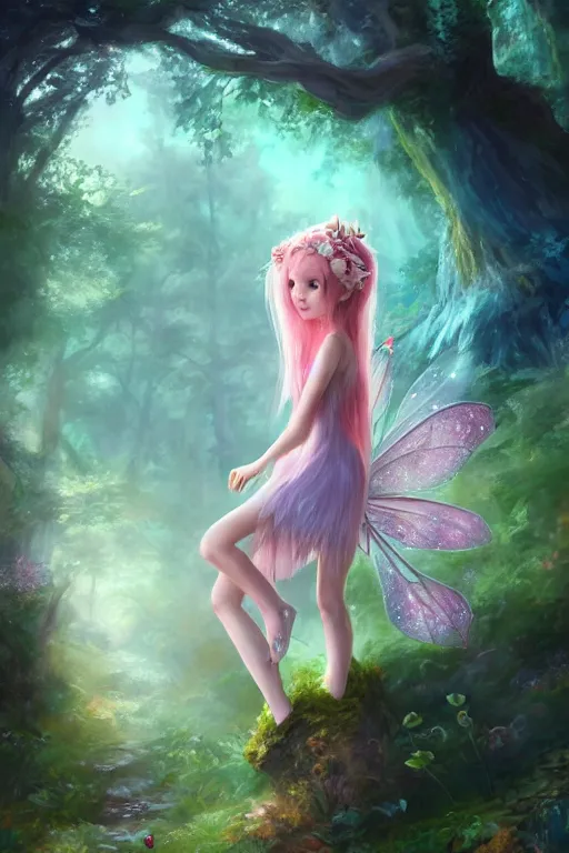 Image similar to a cute and geogerous fairy in the dreamy forest, fantasy, dreamlike, 8 k resolution, hyper detailed, d & d, character design, digital painting, trending on artstation, sharp focus, illustration, art by viktoria gavrilenko, hoang lap, fuji choko, steve zheng,