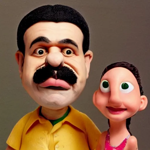 Prompt: beautifully rendered masterpiece, portrait, caricature, claymation, luis guzman as luigi making absurd silly looking faces,