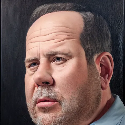 Image similar to An enormous portrait of a handsome middle-aged man, oil on canvas, studio lighting, 3D renders, high resolution, high details, realistic, realistic 3d, high detail, realistic render, Hollywood, realistic photo-realism, realist, cinematic, photo-realistic, cinematic