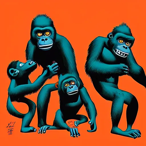 Image similar to Gorillaz the band if they were actually Gorillas by jamie hewlett