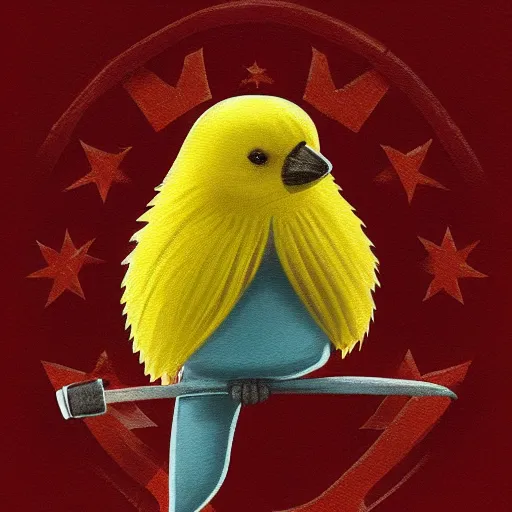 Image similar to An adorable mustached canary with a communism t-shirt, highly detailed, digital painting, artstation, concept art, sharp soft focus, studio light, by Phil and Kaja Foglio,