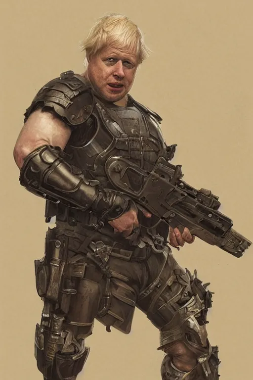 Image similar to Boris Johnson as Punisher, portrait, skull on the armor plate, highly detailed, digital painting, artstation, concept art, smooth, sharp focus, illustration, cinematic lighting, art by artgerm and greg rutkowski and alphonse mucha