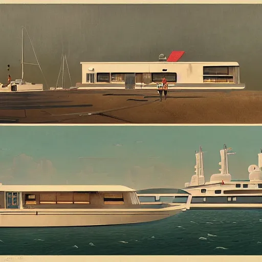 Image similar to yachting club by simon stalenhag