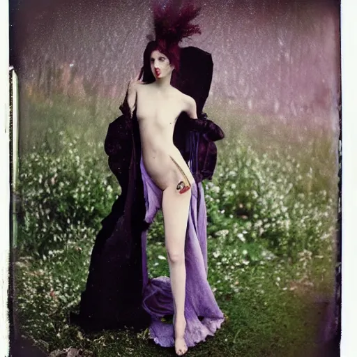 Image similar to kodak portra 4 0 0, wetplate, photo of a surreal artsy dream scene,, girl, weird fashion, extravagant dress, photographed by paolo roversi style