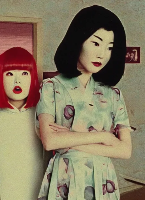 Image similar to Still frame from scene from the retro Twin Peaks Japanese horror soap opera, retro haze, a feaver dream by Nobuhiko Obayashi & David Lynch