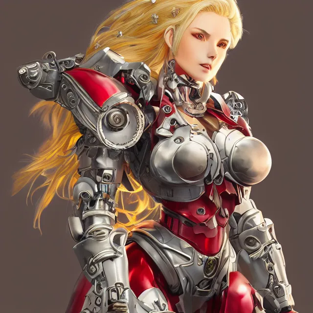 Prompt: studio portrait of lawful good colorful female holy mecha paladin absurdly beautiful, elegant, mature blonde european gravure idol, ultrafine hyperrealistic detailed face illustration by kim jung gi, highly detailed faces, intricate linework, sharp focus, bright colors, matte, octopath traveler, unreal engine 5 highly rendered, global illumination, radiant light, intricate environment