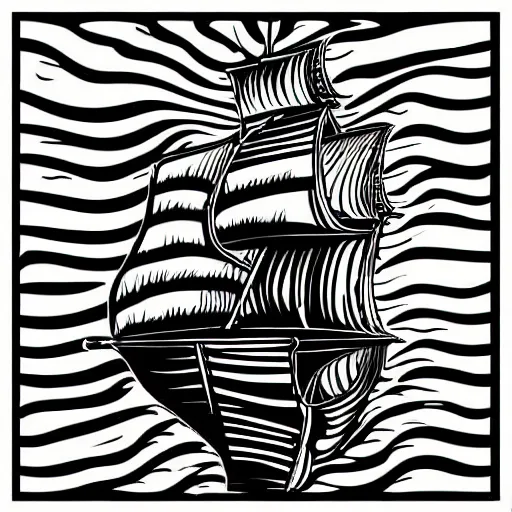 Prompt: black and white silhouette of a pirate ship digital art, clean line art