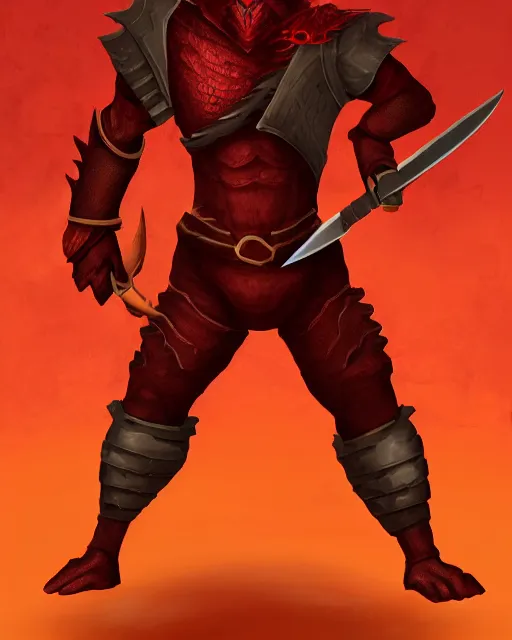 red scaled male dragonborn, rogue outfit, muscular,, Stable Diffusion