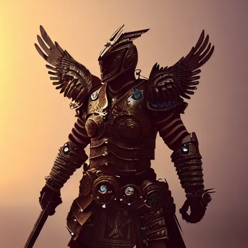 Image similar to warrior with metal eagle themed armour, highly detailed, 4 k, hdr, award - winning, octane render, artstation