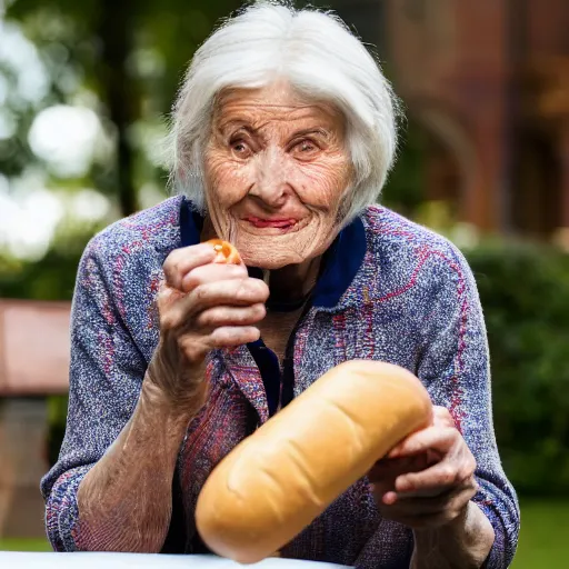 Image similar to promotional photo from the antiques roadshow, old woman and her priceless hot dog, uhd, 8k,