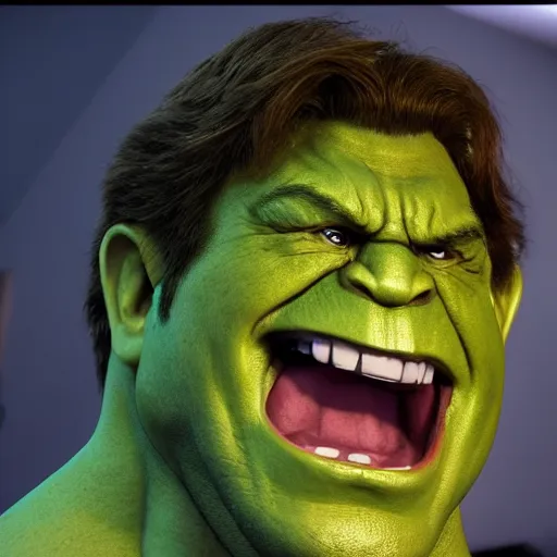 Image similar to Alex Jones cast as the Hulk, still from marvel movie, hyperrealistic, 8k, Octane Render,