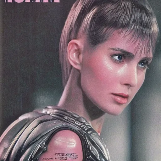 Prompt: beautiful extreme closeup portrait photo of 1990s frontiers in human replicant molecular fashion magazine September retrofuturism blade runner edition, highly detailed, focus on face, soft lighting