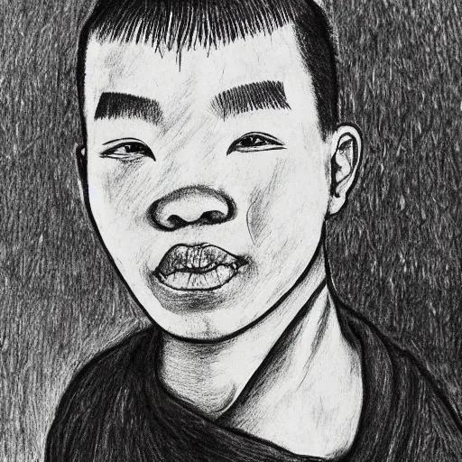 Image similar to black marker drawing of a chinese boy monk