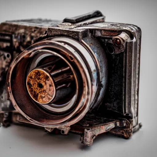 Image similar to old rusty droid, dramatic beautiful lighting, 8k photgraphy, codachrome, 50mm f1.8, macro