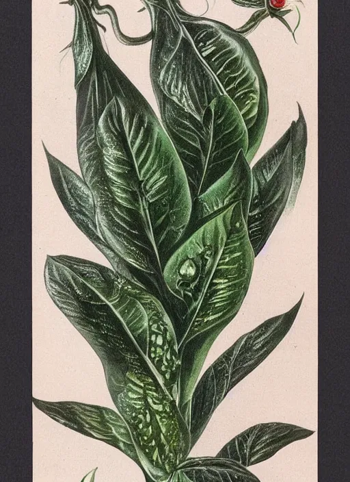 Image similar to vintage botanical illustration of Audrey Plant from Little Shop of Horrors (1986), detailed