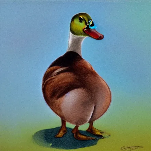 Prompt: a duck in the style of Stephen Cartwright