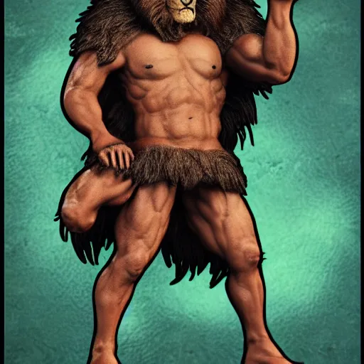 Prompt: wildman wrestling lion, Old Testament