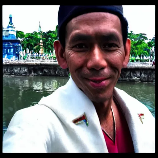 Image similar to ferdinand magellan taking a selfie at rizal park, realistic, shot on an iphone