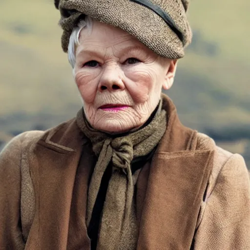 Image similar to Judy Dench playing Daniel Plainview in There Will Be Blood