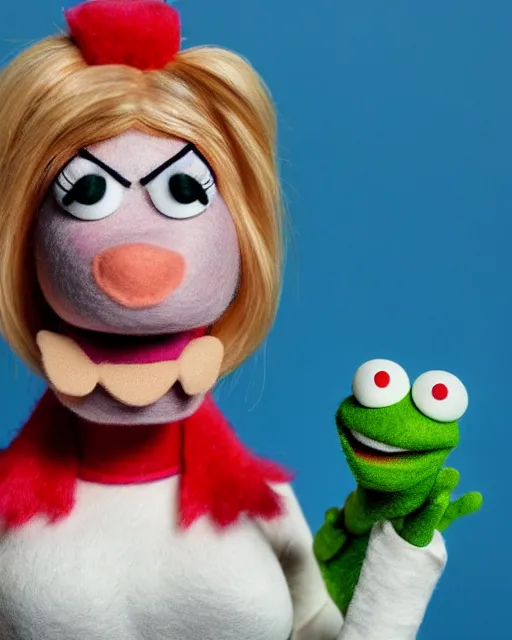 Image similar to angela martin as a muppet. highly detailed felt. hyper real photo. 4 k.