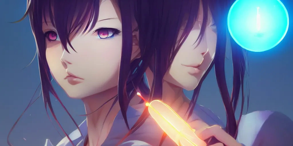 Prompt: beautiful anime girl holding a light source inside her hand, wearing samurai armor, expert high detail concept art, character design, perfect proportions defined faces, vivid colors, photorealistic shaded lighting poster ilya kuvshinov, katsuhiro, makoto shinkai, wlop, loish and clamp style, trending on artstation, best selling artist
