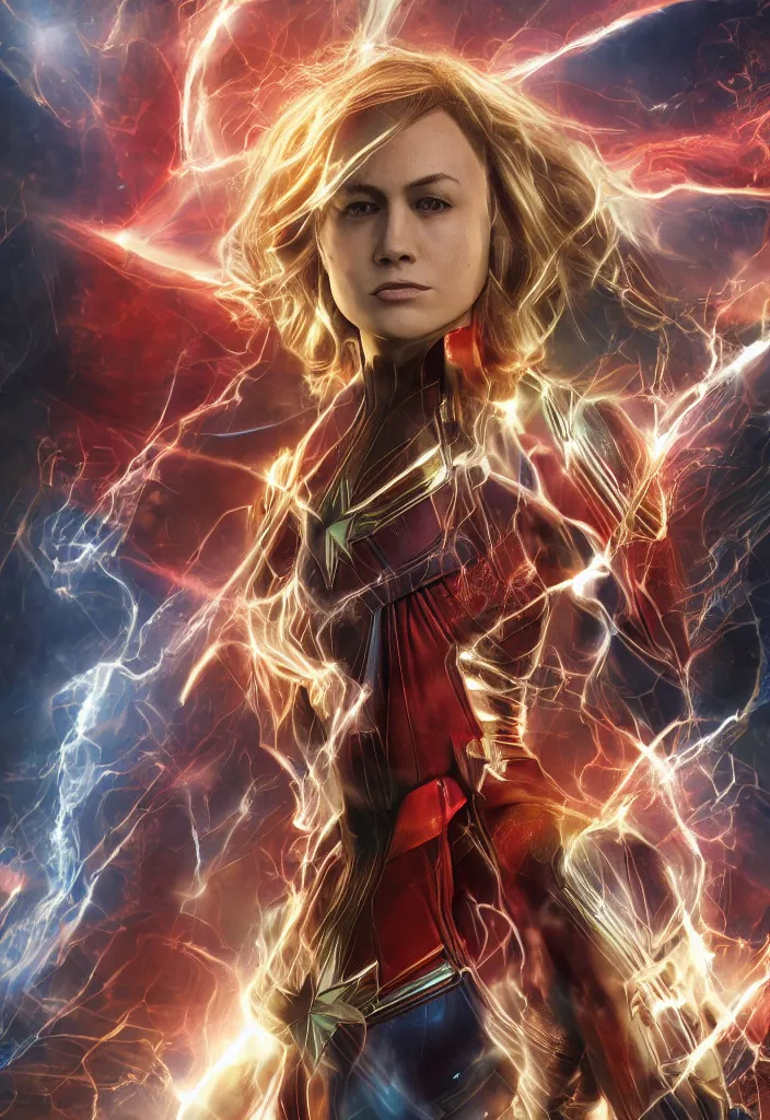 Prompt: full body portrait of captain marvel in full intricate clothing, beautiful face, ultra detailed, octane render, 4K, dystopian, micro details