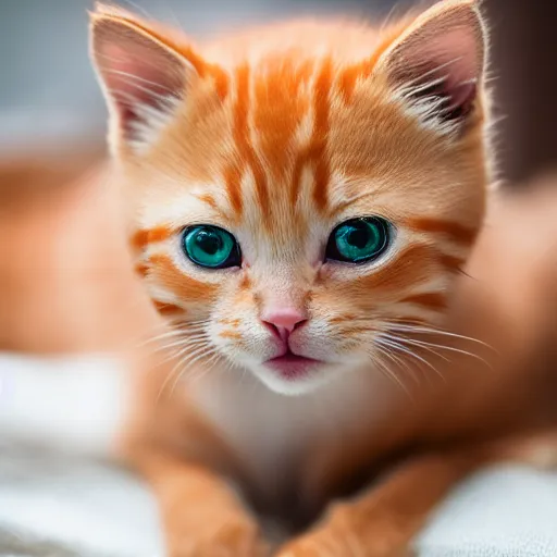 Prompt: “A 4K photo of the most adorable orange tabby kitten, photorealistic, Canon lens 85mm 2.8f”