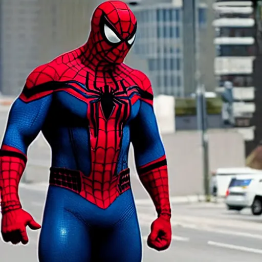 Image similar to Dwayne Johnson as Spiderman , film still