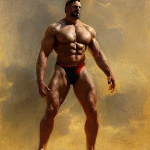 Image similar to handsome portrait of a spartan guy bodybuilder posing, war hero, wrestling singlet, radiant light, caustics, by gaston bussiere, bayard wu, greg rutkowski, giger, maxim verehin