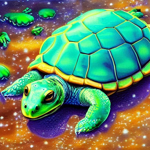 Prompt: hybrid animal cross between cute turtle and alligator colorful luminescent detailed oil painting 4 k