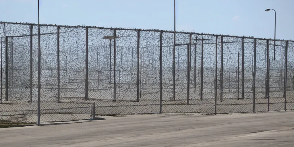 Prompt: cages at guantanamo bay prison, no army