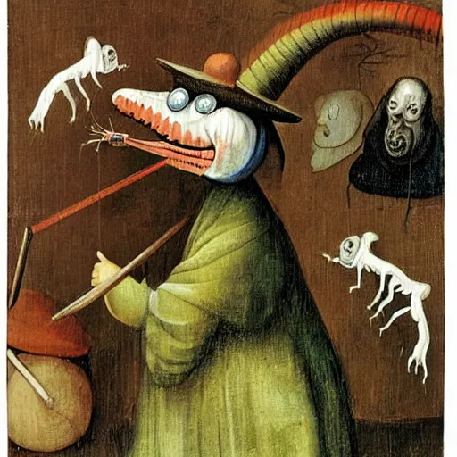 Image similar to richard scary lowly worm by Hieronymus Bosch, painting museum catalog