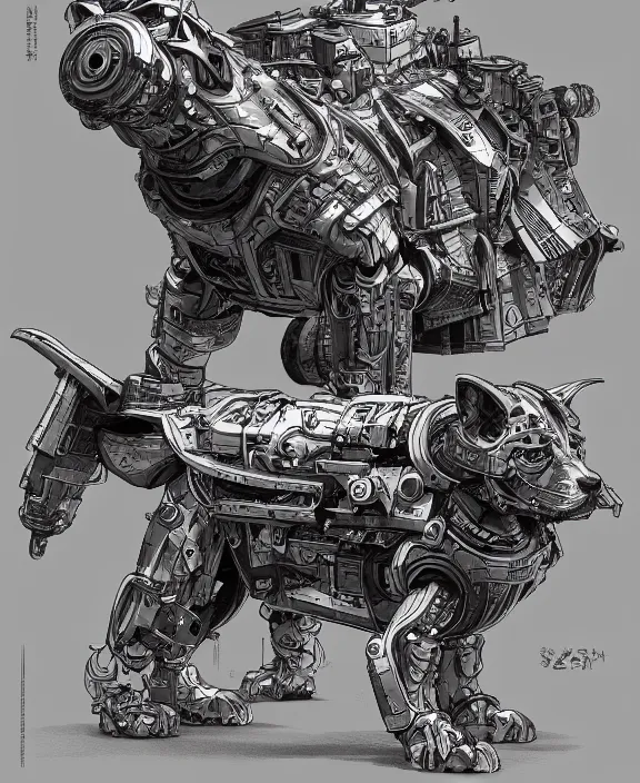 Image similar to a detailed manga style illustration of an armoured cyborg corgi dog, by moebius and stephan martiniere, 4 k resolution, detailed, unreal engine, octane render, trending on artstation