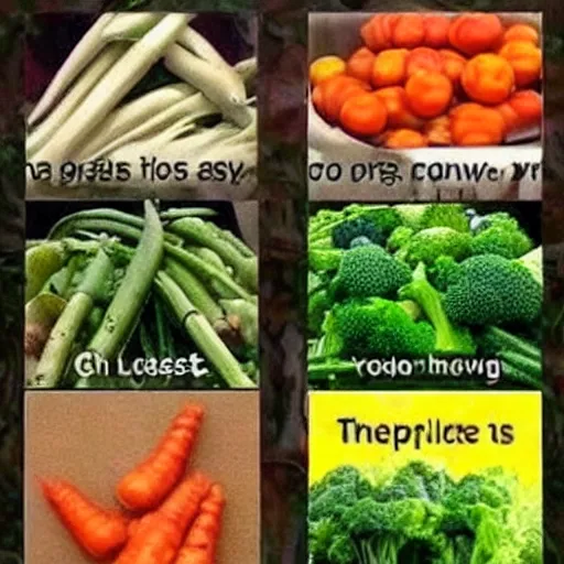 Prompt: lol this meme of vegetables is hilarious