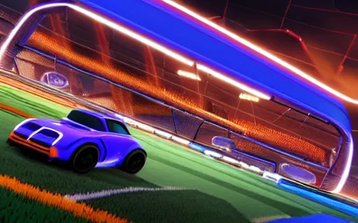 Image similar to rocket league goal, car soccer, ball exploding, dramatic lighting, moody lighting, muted color, 4 k, hq, octane render, dynamic angle, marketing, promotional.