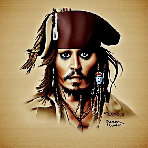 Image similar to portrait of johnny depp as captain jack sparrow, highly detailed, centered, solid color background, digital painting