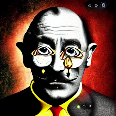 Image similar to portrait of a uncanny artist by Chor Boogie and Salvador Dali collaboration, digital art, mix of aesthetics, close up, high details