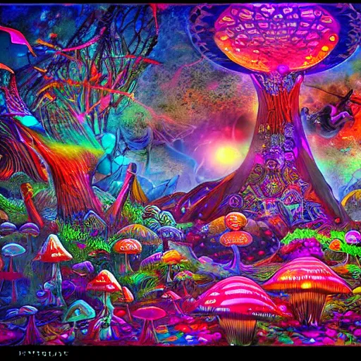 Prompt: psytrance artwork 4 k digital trending on art station magic land full of mushrooms