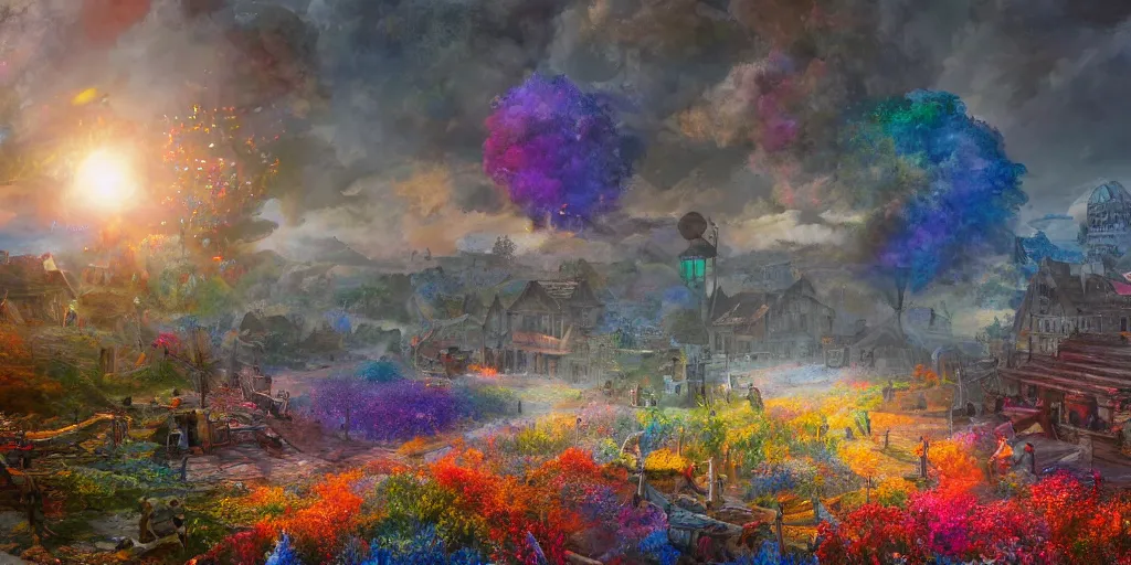 Image similar to and when this happens, and when we allow freedom ring, when we let it ring from every village and every hamlet, from every state and every city, ultrafine highly detailed hyper colorful illustration, sharp focus, rozalski, unreal engine highly rendered, global illumination, radiant light, intricate and detailed environment